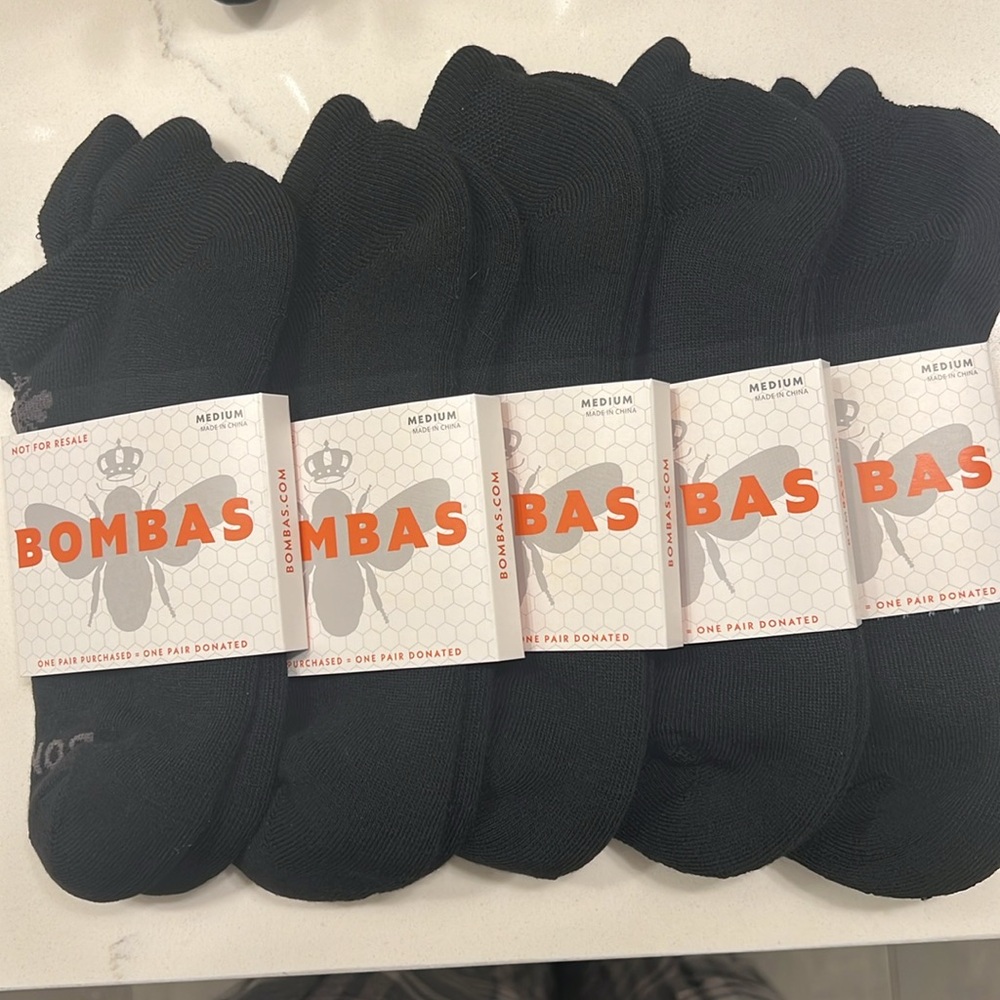 5 Pair Unisex Womens & Mens Bombas Ankle Socks Medium Honeycomb Black/Grey BNWT